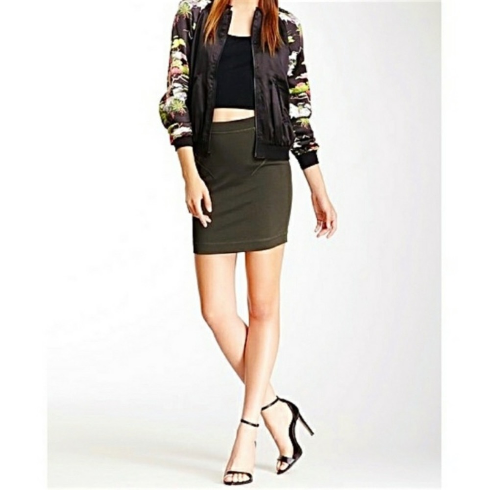 French Connection Dark Green Bodycon Mini Skirt 2 XS